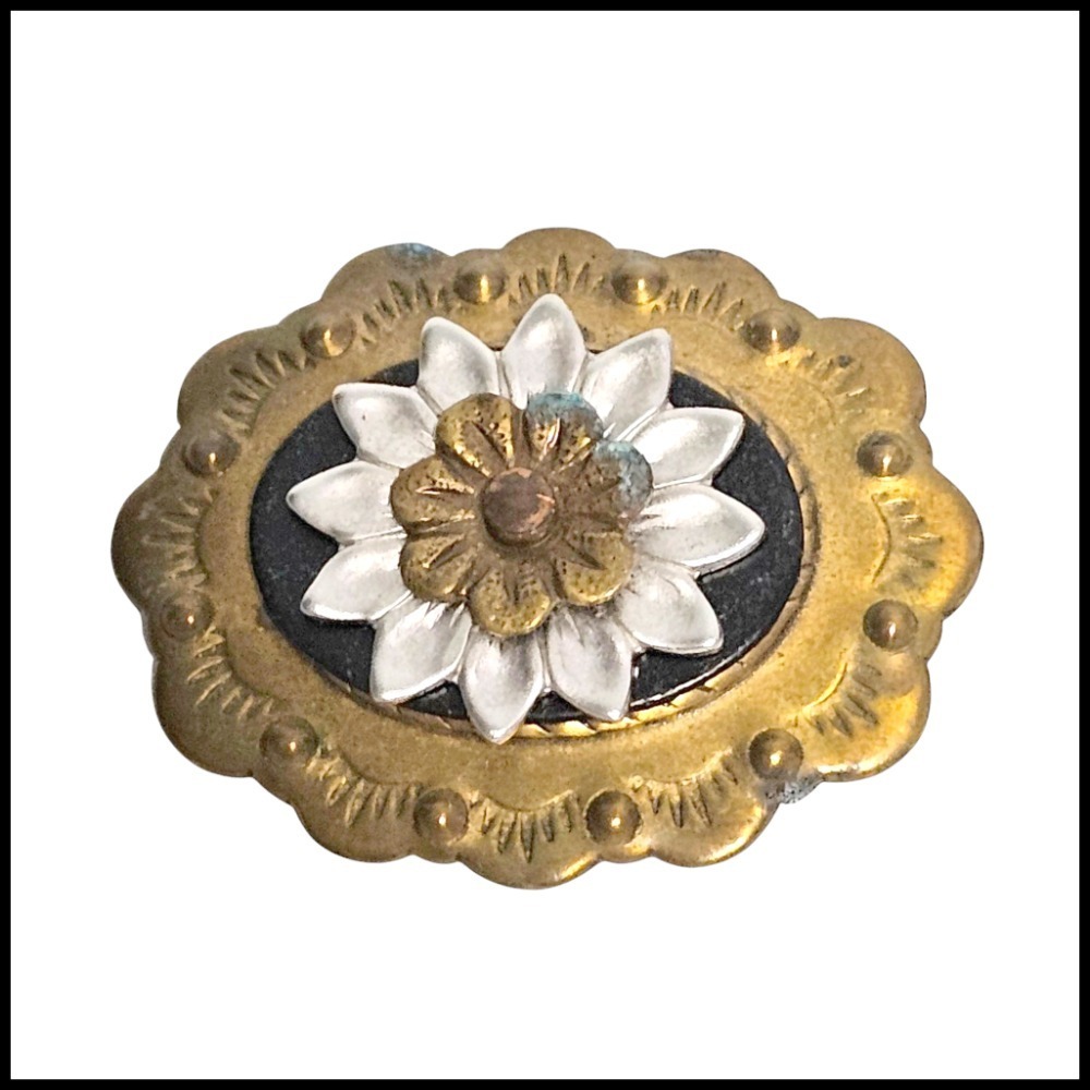 Vintage Floral Brooch Pin Gold Silver Flower Lapel Pin Oval Accent